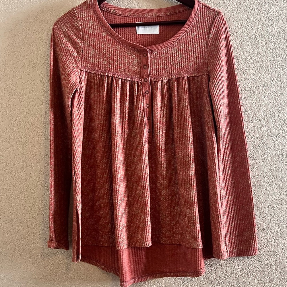 Lucky Brand Waffle Knit Henley Babydoll Top Size XS